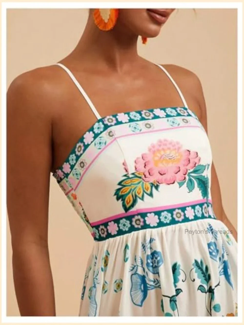 Bohemian Spaghetti Strap Smocked Maxi Dress Flowy Summer Sundress - Picture 3 of 6